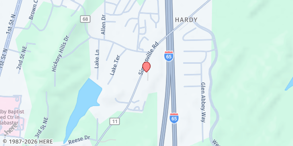 Map showing Westwood Baptist Church (Harvest House) at 1440 Simmsville Rd, Alabaster, AL