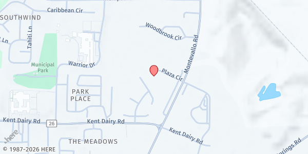 Map showing YMCA Alabaster Mobile Pantry at 117 Plaza Circle, Alabaster, AL