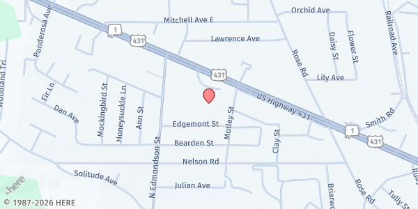 Map showing Life Point Church at 700 Motley St., Albertville, AL