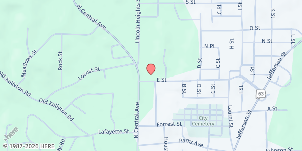 Map showing Early Rose Baptist Church at 57 E St., Alexander City, AL