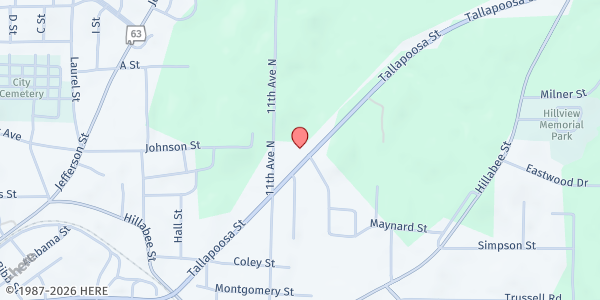 Map showing River of Life Worship Center at 1715 Tallapoosa St., Alexander City, AL