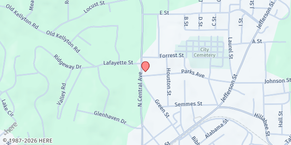 Map showing St. John the Apostle Catholic Church at 454 N. Central Ave., Alexander City, AL