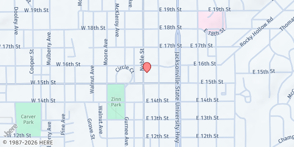 Map showing All Saints Interfaith Center at 1513 Noble Street, Anniston, AL