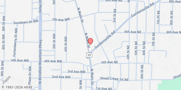Map showing Arab First Baptist Church at 502 North Main St, Arab, AL