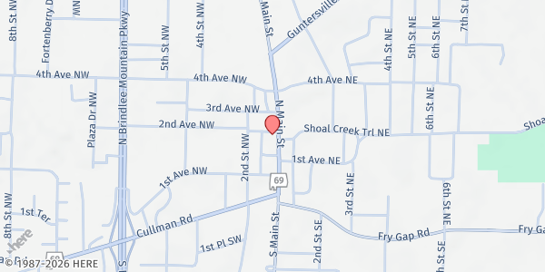 Map showing Caring Heart Thrift Store & Outreach at 165 N. Main St., Arab, AL