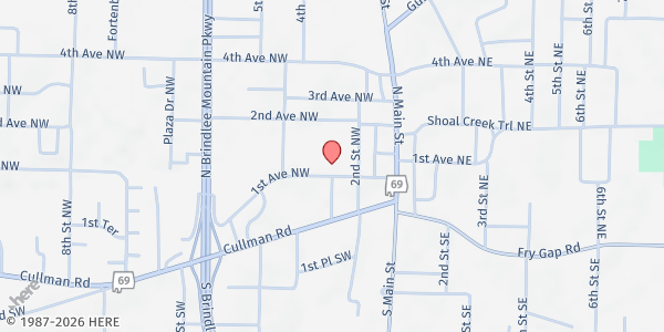 Map showing Liberty Church at 120 Kenyon Rd., Arab, AL