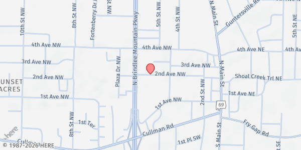 Map showing New Life Church at 515 2nd Avenue NW, Arab, AL