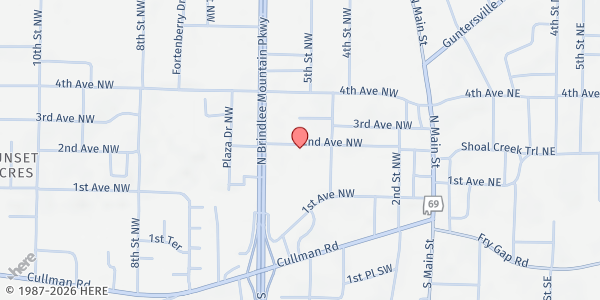 Map showing New Life Church at 515 2nd Ave. NW, Arab, AL