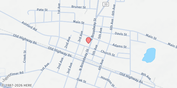 Map showing Mercy Outreach Food Pantry at 501 N. Broadway St., Ashford, AL