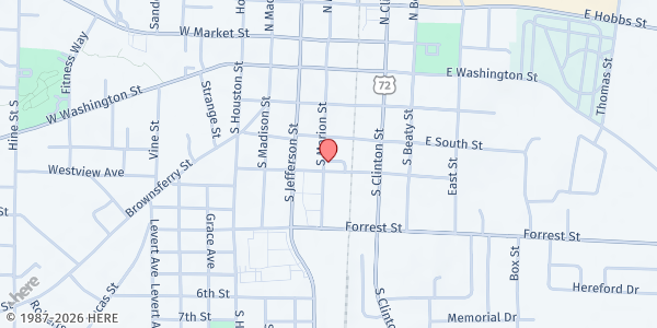 Map showing Athens Limestone Food And Shelter - Food Distribution Center at 419 S Marion St, Athens, AL