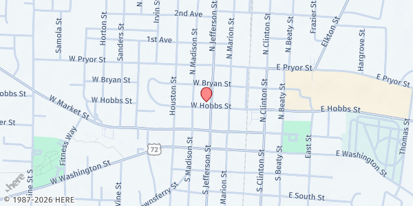 Map showing Limestone County Churches Involved at 201 N. Jefferson St., Athens, AL