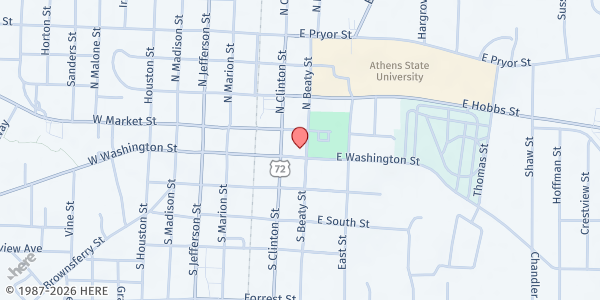 Map showing St. Timothy's Episcopal Church at 207 Washington St. E., Athens, AL