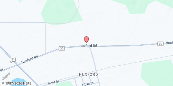Map showing Huxford Elementary at 637 Huxford Rd, Atmore, AL