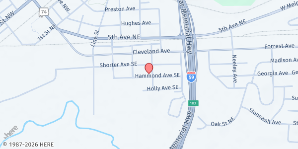 Map showing Antioch UMC Food Pantry at 542 Hammond Ave., Attalla, AL