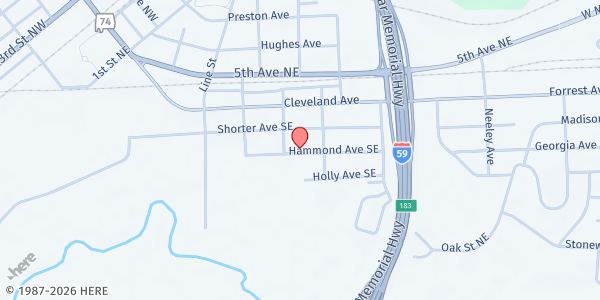 Map showing Antioch United Methodist Church Mobile Pantry at 514 Hammond Ave SE, Attalla, AL