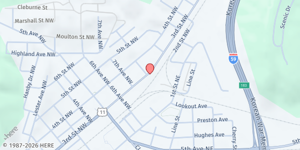 Map showing Mt. Zion Baptist Church at 801 3rd St. NW, Attalla, AL