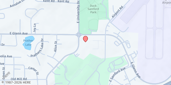 Map showing Lakeview Baptist Church at 1600 E. Glenn Ave., Auburn, AL