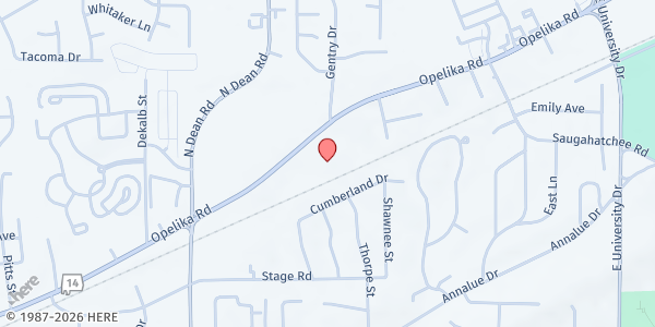 Map showing The Salvation Army - Auburn at 1038 Opelika Rd., Auburn, AL
