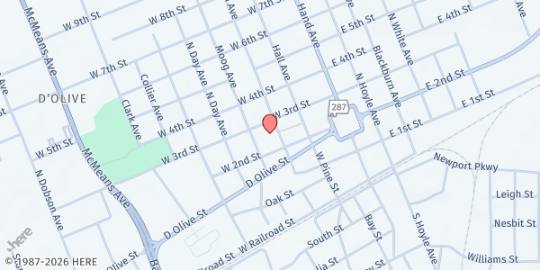 Map showing First Presbyterian Church at 211 McMillan Ave., Bay Minette, AL
