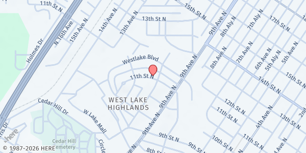 Map showing I.J. Community Development at 1027 11th Street North, Bessemer, AL