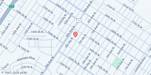 Map showing New Life Interfaith Ministries, Inc. at 1600 8th Ave. N., Bessemer, AL