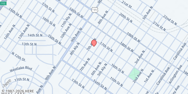Map showing New Life Interfaith Ministries, Inc at 1622 7th Avenue North, Bessemer, AL