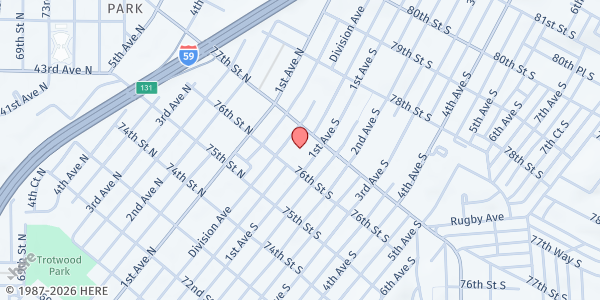 Map showing Barrett Elementary School Family Market at 7601 Division Ave., Birmingham, AL