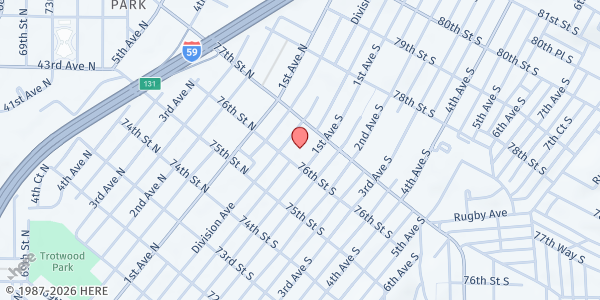 Map showing Barrett Elementary School Family Market at 7601 Division Ave., Birmingham, AL
