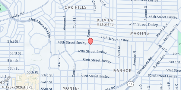 Map showing Brown Elementary School Family Market at 4811 Court J, Birmingham, AL