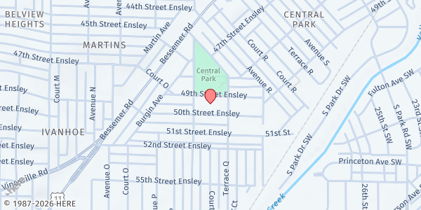 Map showing Central Park Elementary School Family Market at 4915 Avenue Q, Birmingham, AL