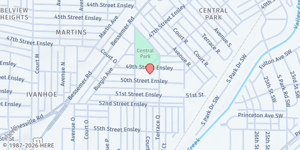 Map showing Central Park Elementary School Family Market at 4915 Avenue Q, Birmingham, AL