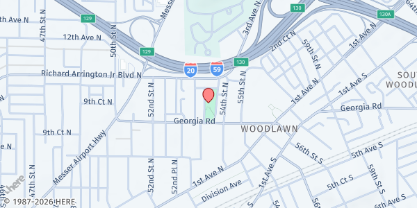 Map showing Community Kitchens at Willow Wood Park at 5312 Georgia Rd., Birmingham, AL