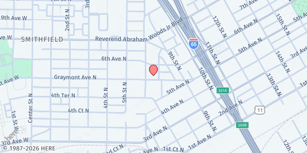 Map showing Daniel Cason Ministries - Bread of Life Food Pantry at 538 7th St. N., Birmingham, AL