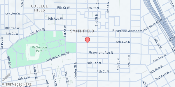 Map showing Ephesus Seventh-day Adventist Church at 105 6th Avenue North, Birmingham, AL