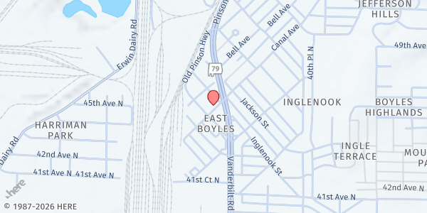 Map showing First Missionary Baptist Church - East at 318 Jefferson Blvd., Birmingham, AL