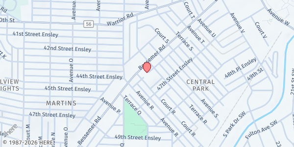 Map showing First United CPCA Mobile Pantry at 1843 Bessemer Rd., Birmingham, AL