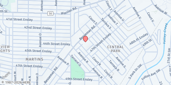 Map showing First United CPCA Mobile Pantry at 1843 Bessemer Rd., Birmingham, AL