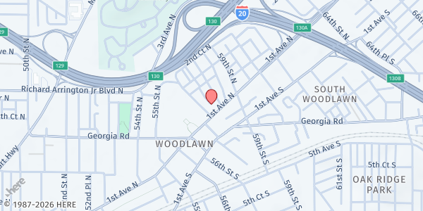 Map showing Grace Episcopal Church at 5712 1st Ave. N., Birmingham, AL