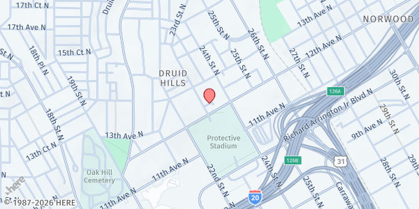 Map showing Greater Birmingham Ministries at 2304 12th Avenue North, Birmingham, AL