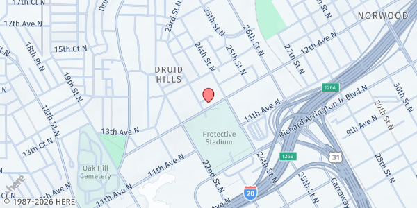 Map showing Greater Birmingham Ministries Food Pantry at 2304 12th Ave. N., Birmingham, AL