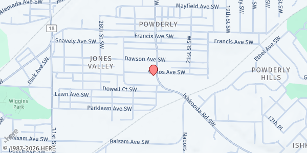 Map showing Greater Saint John Baptist Church at 2401 Carlos Ave. SW, Birmingham, AL