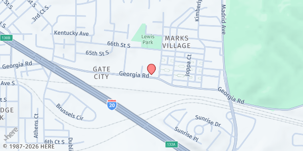 Map showing Holy Rosary Birmingham at 7414 Georgia Rd., Birmingham, AL