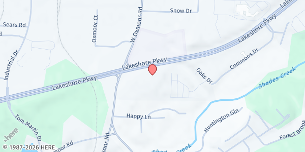 Map showing Homewood Church of Christ at 265 W. Oxmoor Rd., Birmingham, AL