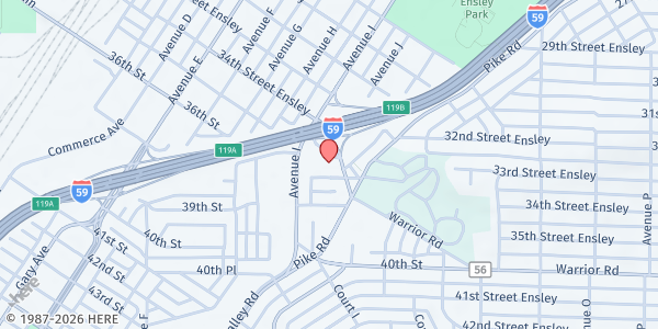 Map showing House of Love at 1001 35th Street Ensley, Birmingham, AL