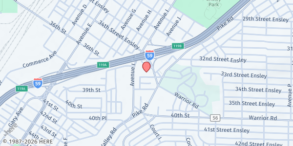 Map showing House of Love - True Love Church, Ensley at 1001 35th Street Ensley, Birmingham, AL