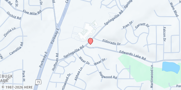 Map showing Huffman High School - School Pantry Program at 900 Springville RD, Birmingham, AL