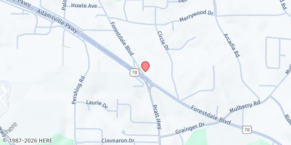 Map showing I Care Christian Ministries at 2241 Forestdale Blvd., Birmingham, AL