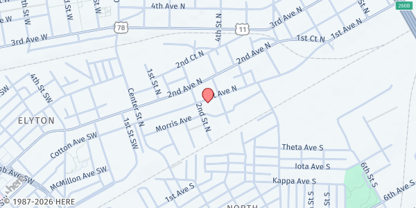 Map showing Jesus House Birmingham: RCCG at 213 1st Ave. N., Birmingham, AL