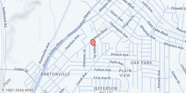 Map showing Jesus is Lord Ministry at 1268 Maple St, Birmingham, AL