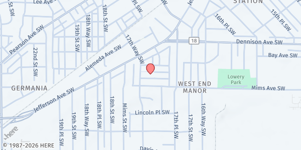 Map showing New Hope Baptist Church at 1740 Cleburn Ave., Birmingham, AL